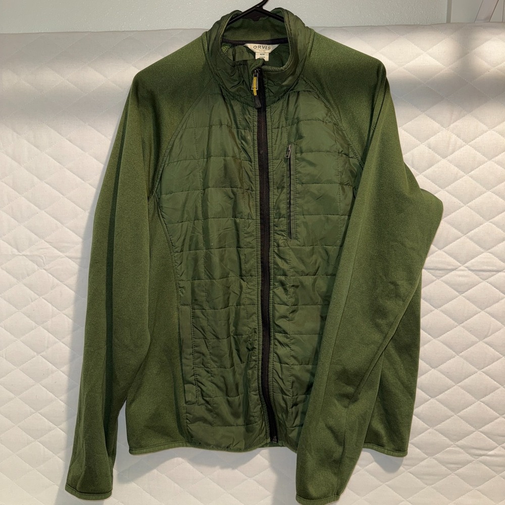 Orvis Jacket Mens Medium Green Quilted‎ Full Zip Fleece Hybrid Outdoors